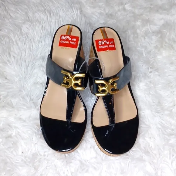 Sam Edelman Yardlie Black Patent Wedge Sandal SZ 8M NEW