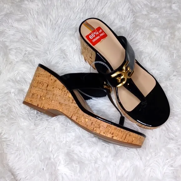 Sam Edelman Yardlie Black Patent Wedge Sandal SZ 8M NEW
