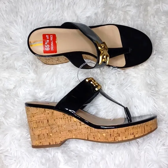 Sam Edelman Yardlie Black Patent Wedge Sandal SZ 8M NEW