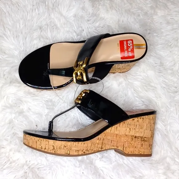 Sam Edelman Yardlie Black Patent Wedge Sandal SZ 8M NEW