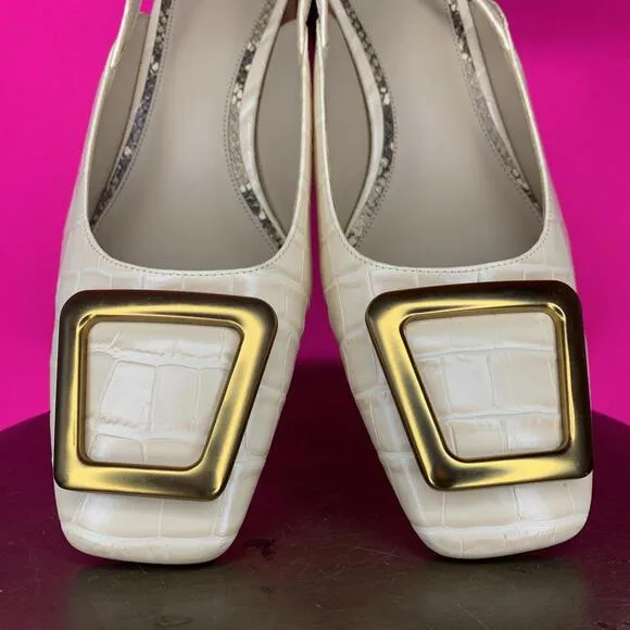 Same Edelman Tanessa Croc Embossed Pattern Buckle Slingback Pump Sz 11