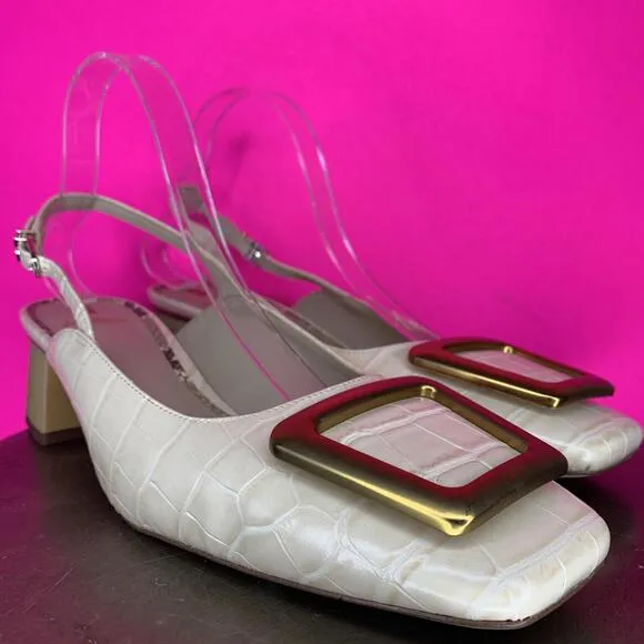 Same Edelman Tanessa Croc Embossed Pattern Buckle Slingback Pump Sz 11