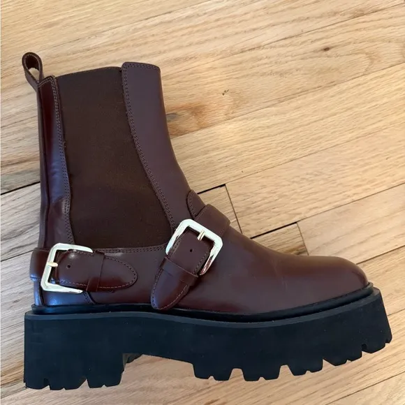 Sandro Brown and Black Combat Moto Boots