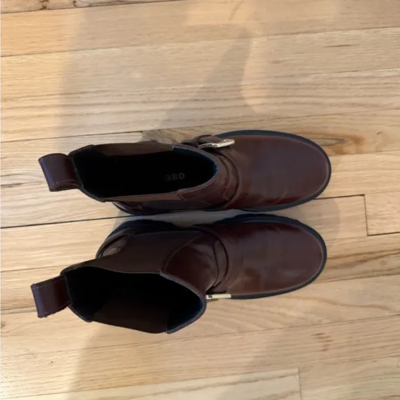 Sandro Brown and Black Combat Moto Boots