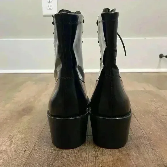 Sandro Paris Black Military Boots Chunky Women's 40 US 10 Goth Made In Portugal