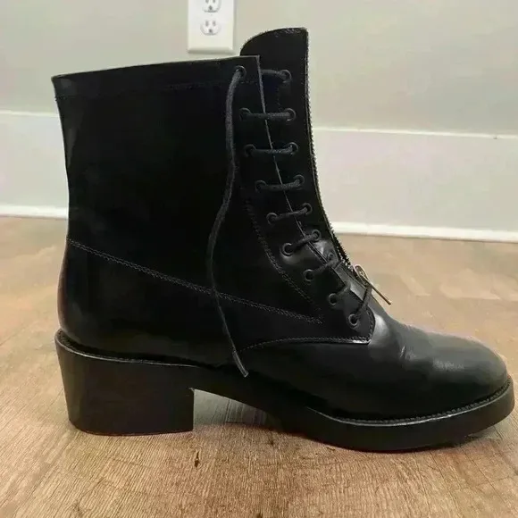 Sandro Paris Black Military Boots Chunky Women's 40 US 10 Goth Made In Portugal
