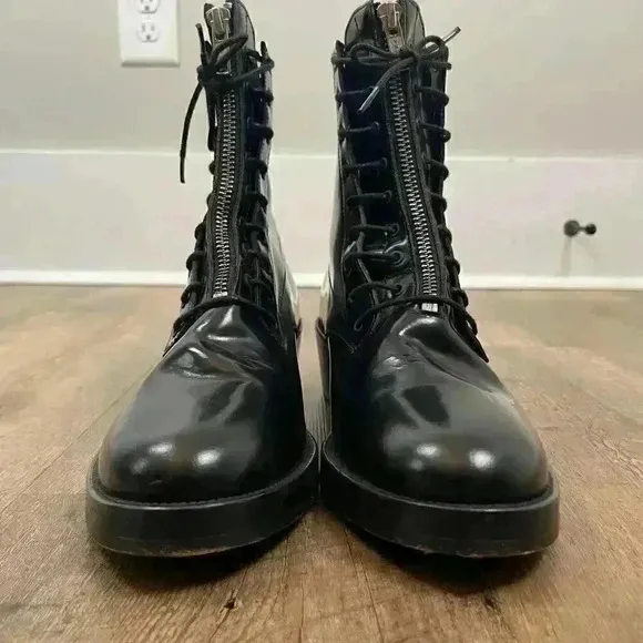 Sandro Paris Black Military Boots Chunky Women's 40 US 10 Goth Made In Portugal