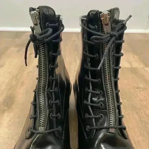 Sandro Paris Black Military Boots Chunky Women's 40 US 10 Goth Made In Portugal
