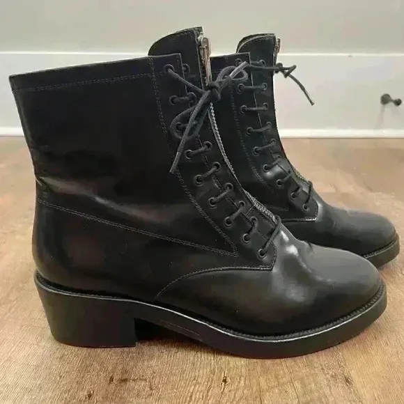 Sandro Paris Black Military Boots Chunky Women's 40 US 10 Goth Made In Portugal