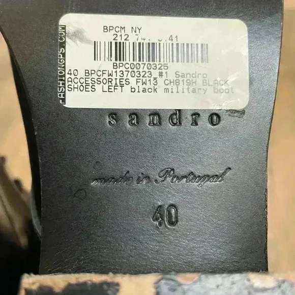 Sandro Paris Black Military Boots Chunky Women's 40 US 10 Goth Made In Portugal