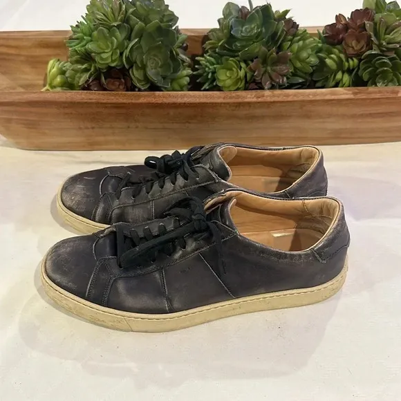 Santoni Stained Leather Low-Cut Sneakers shoes Navy Blue men’s size 10
