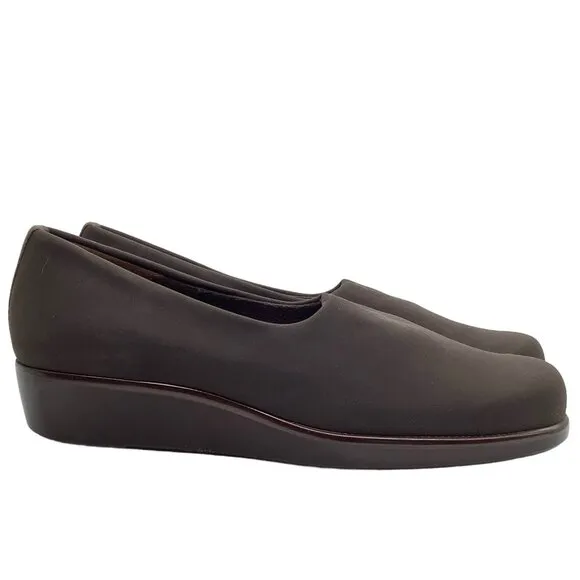 SAS 9N 9 Narrow Bliss Slip On Wedge Shoes Stretch Fabric Tripad Comfort Brown