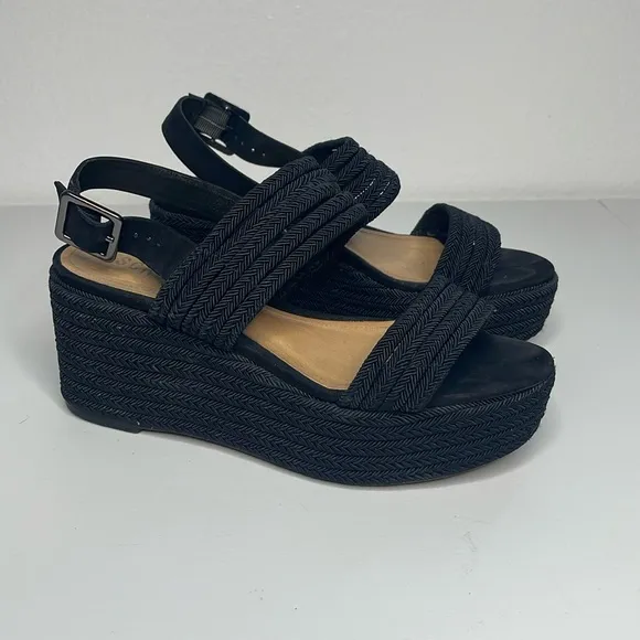 Schutz Black Rope Platform Sandals Straps Size 7.5