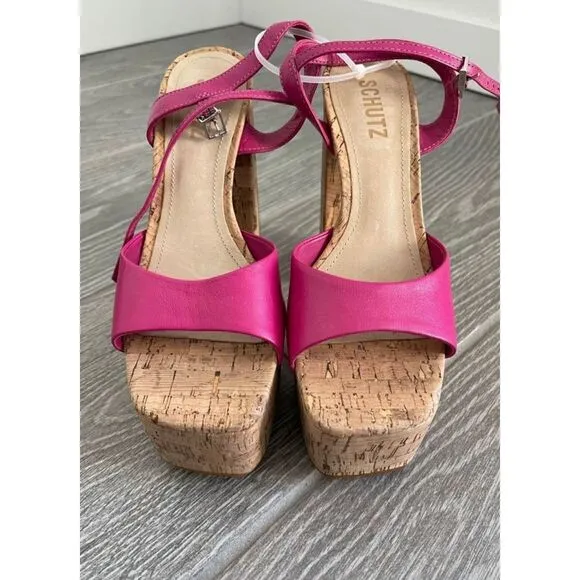 SCHUTZ Glayce Pink Leather Platform Sandals Size 7