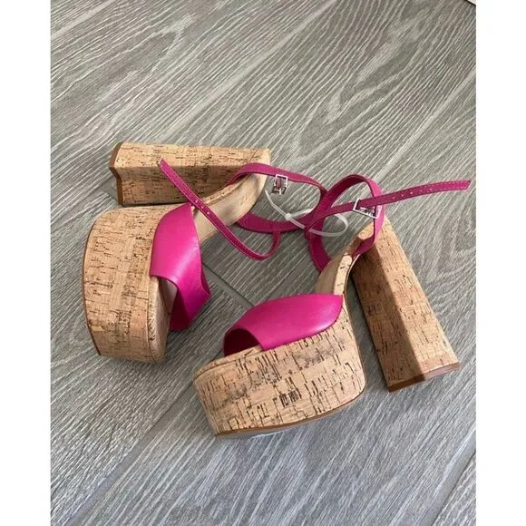 SCHUTZ Glayce Pink Leather Platform Sandals Size 7