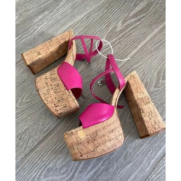 SCHUTZ Glayce Pink Leather Platform Sandals Size 7