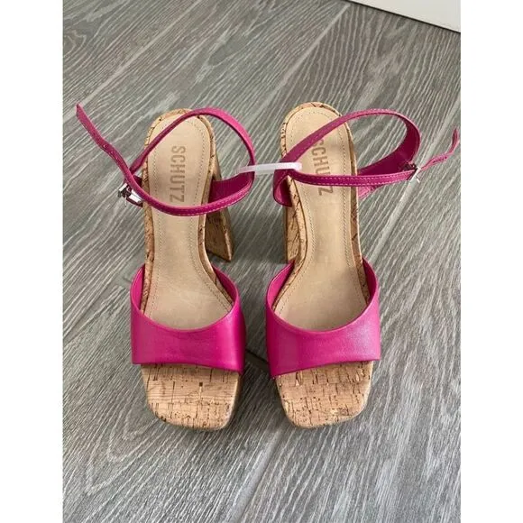 SCHUTZ Glayce Pink Leather Platform Sandals Size 7