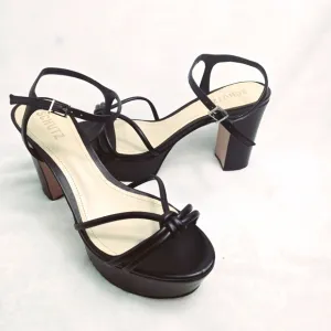 Schutz Kelsie Platform Heeled Sandals Black  Leather Ankle Strap
