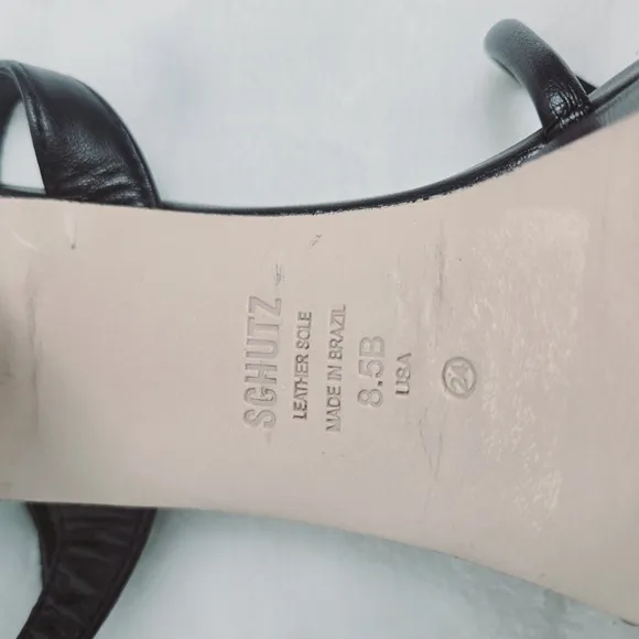 Schutz Kelsie Platform Heeled Sandals Black  Leather Ankle Strap