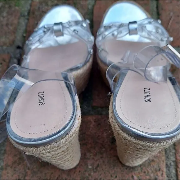 SCHUTZ Plastic Acrylic Rhinestone Wedge Shoes NWT Size 10 B Made in Brazil
