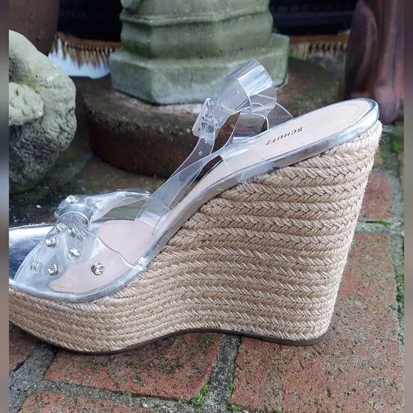 SCHUTZ Plastic Acrylic Rhinestone Wedge Shoes NWT Size 10 B Made in Brazil