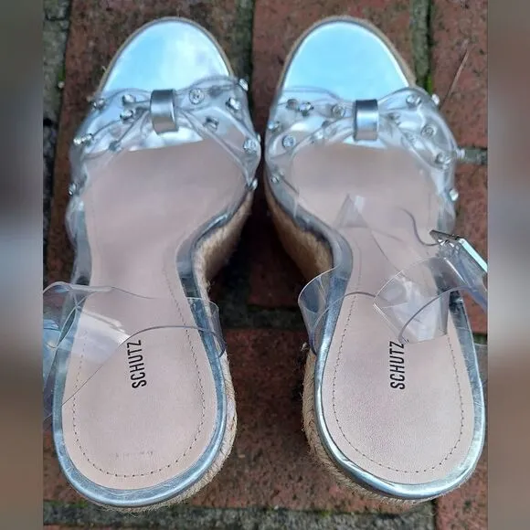 SCHUTZ Plastic Acrylic Rhinestone Wedge Shoes NWT Size 10 B Made in Brazil