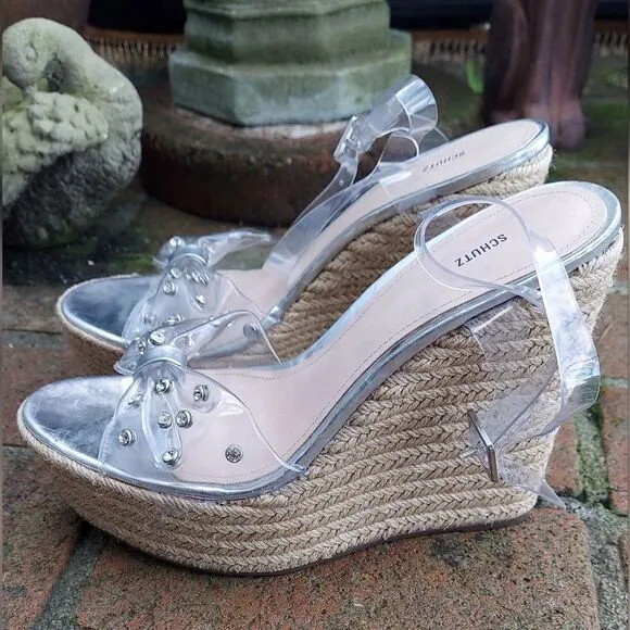 SCHUTZ Plastic Acrylic Rhinestone Wedge Shoes NWT Size 10 B Made in Brazil