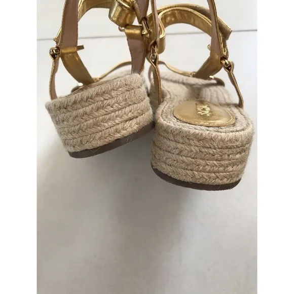 Schutz Sandalia Salto Baixo Jute Gold Metallic Platform Sandals