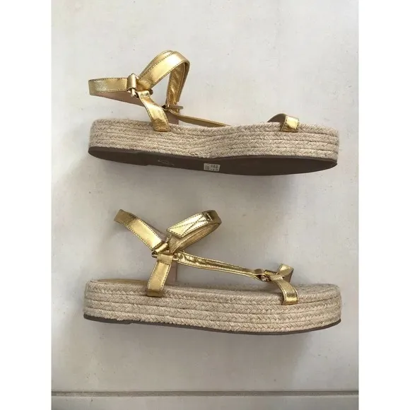 Schutz Sandalia Salto Baixo Jute Gold Metallic Platform Sandals