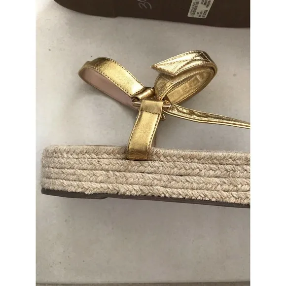 Schutz Sandalia Salto Baixo Jute Gold Metallic Platform Sandals