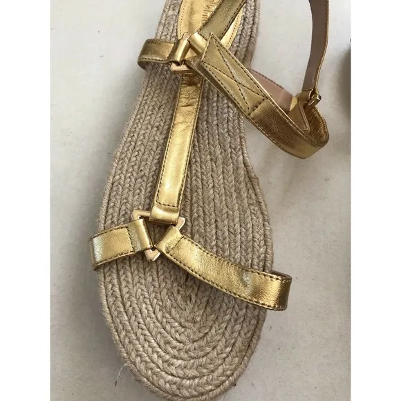 Schutz Sandalia Salto Baixo Jute Gold Metallic Platform Sandals