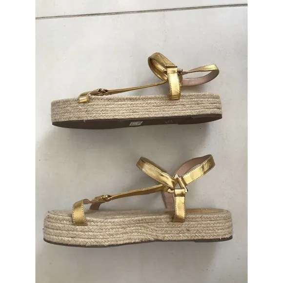 Schutz Sandalia Salto Baixo Jute Gold Metallic Platform Sandals