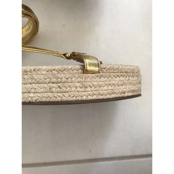Schutz Sandalia Salto Baixo Jute Gold Metallic Platform Sandals