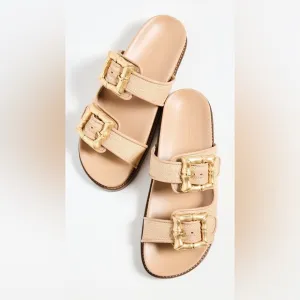SCHUTZ Women’s Enola Woven Gold Buckle Sandals Slides