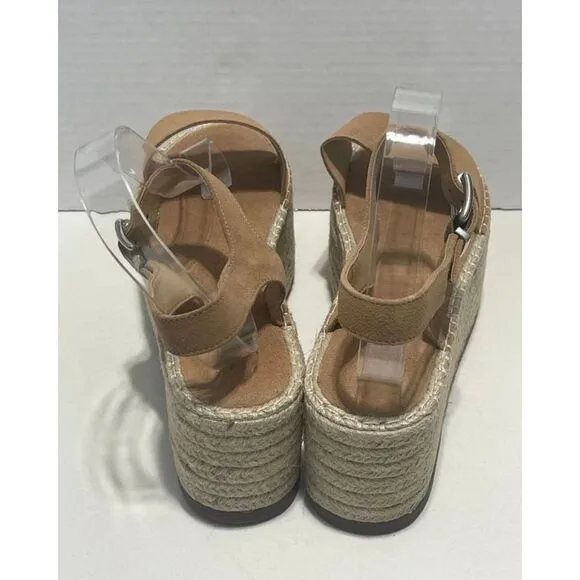 Schutz Vanderlita Suede Platform Jute Espadrille Sandals Desert Tan Size 10
