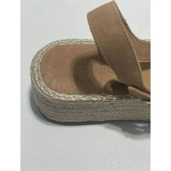 Schutz Vanderlita Suede Platform Jute Espadrille Sandals Desert Tan Size 10