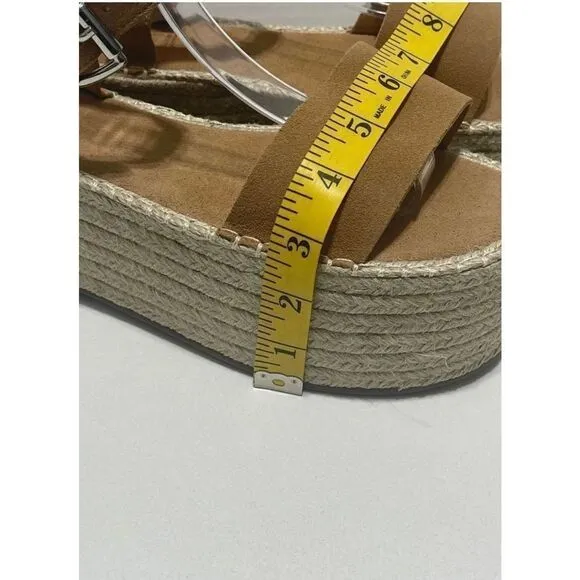 Schutz Vanderlita Suede Platform Jute Espadrille Sandals Desert Tan Size 10