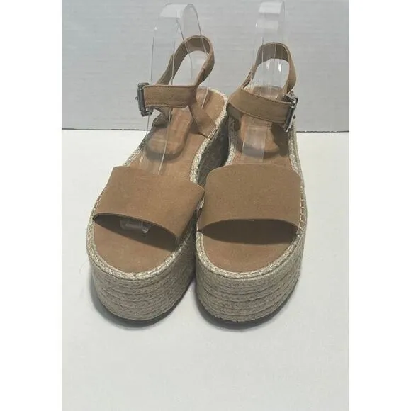Schutz Vanderlita Suede Platform Jute Espadrille Sandals Desert Tan Size 10