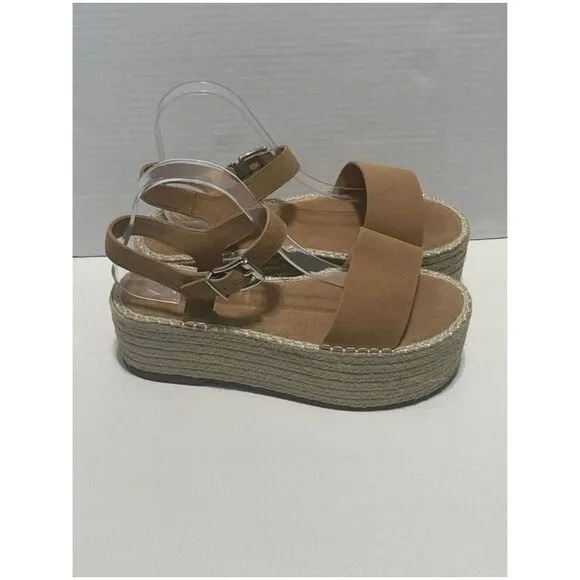 Schutz Vanderlita Suede Platform Jute Espadrille Sandals Desert Tan Size 10