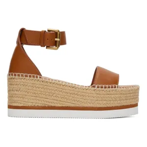 SEE BY CHLOÉ Glyn flatform Texan Calf Skin Espadrilles in Tan Sandals