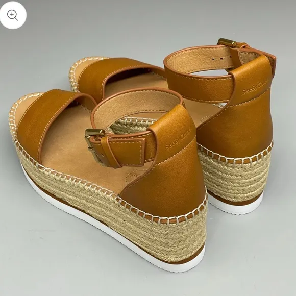 SEE BY CHLOÉ Glyn flatform Texan Calf Skin Espadrilles in Tan Sandals