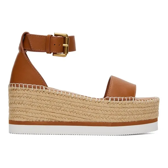 SEE BY CHLOÉ Glyn flatform Texan Calf Skin Espadrilles in Tan Sandals