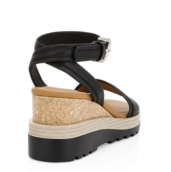 See By Chloé Robin Black Leather Cork Platform Wedge Sandals sz 35