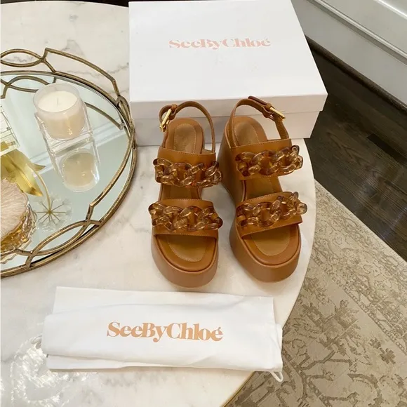 See By Chloe Mahe Chain Wedge Platform Sandals