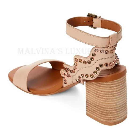 SEE BY CHLOE SHOES CRYSTAL BEIGE LEATHER SANDALS SCALLOPED sz 39 9