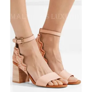 SEE BY CHLOE SHOES CRYSTAL BEIGE LEATHER SANDALS SCALLOPED sz 39 9