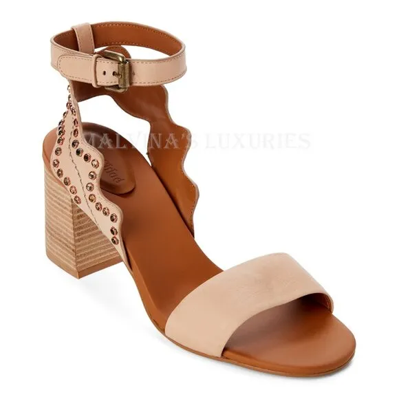 SEE BY CHLOE SHOES CRYSTAL BEIGE LEATHER SANDALS SCALLOPED sz 39 9
