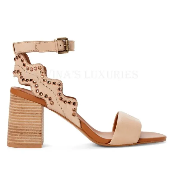 SEE BY CHLOE SHOES CRYSTAL BEIGE LEATHER SANDALS SCALLOPED sz 39 9