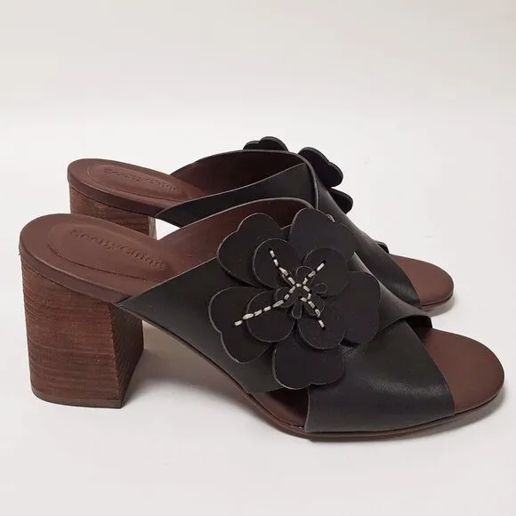 SEE BY CHLOE SHOES FLOWER APPLIQUE MULE LEATHER SANDALS sz 40 10