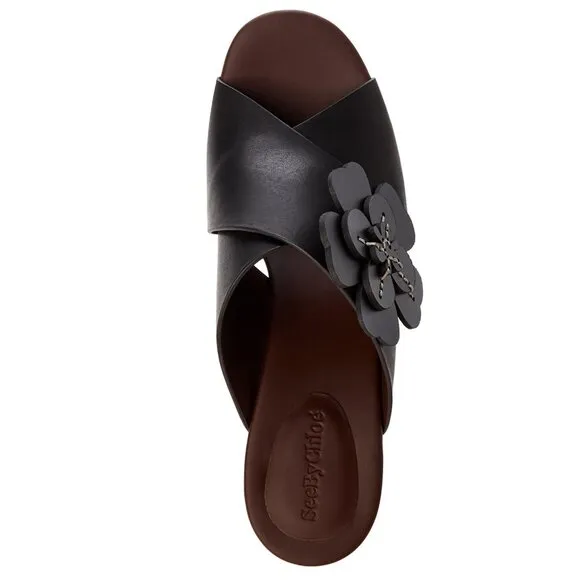 SEE BY CHLOE SHOES FLOWER APPLIQUE MULE LEATHER SANDALS sz 40 10